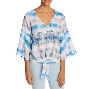 Chenault Womens Tie-Dye V-Neck Bell Sleeve Tie Front Blouse - NWT